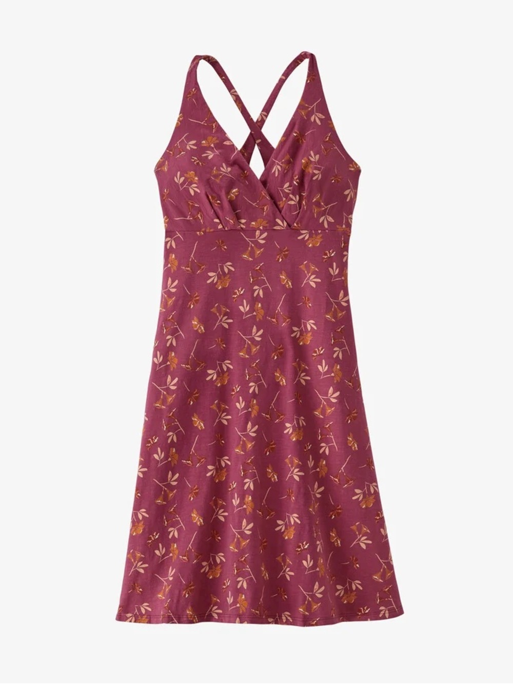 Patagonia Amber Dawn Dress Purple Pink Floral Organic Cotton Knee Length Stretch
